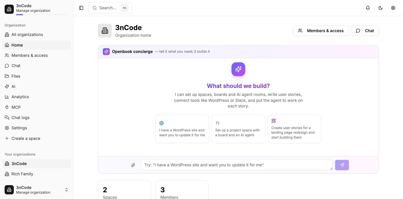 The Openbook concierge asking what to build